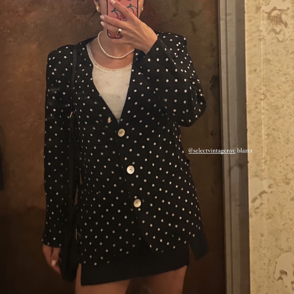 Vintage Black and White Polka Dot Blazer